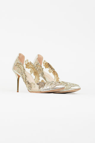 Oscar de la Renta Gold 
Silver Pointed Toe Pump