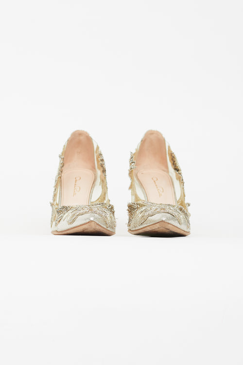 Oscar de la Renta Gold 
Silver Pointed Toe Pump