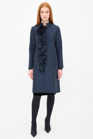 Oscar de la Renta Silk Rosette Ruffle Coat