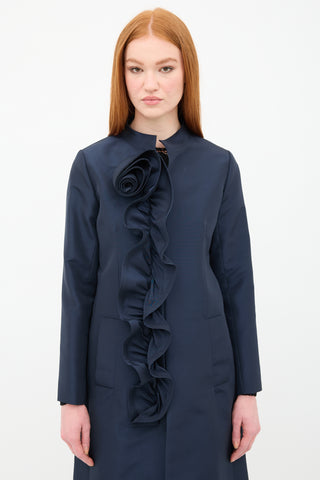 Oscar de la Renta Silk Rosette Ruffle Coat