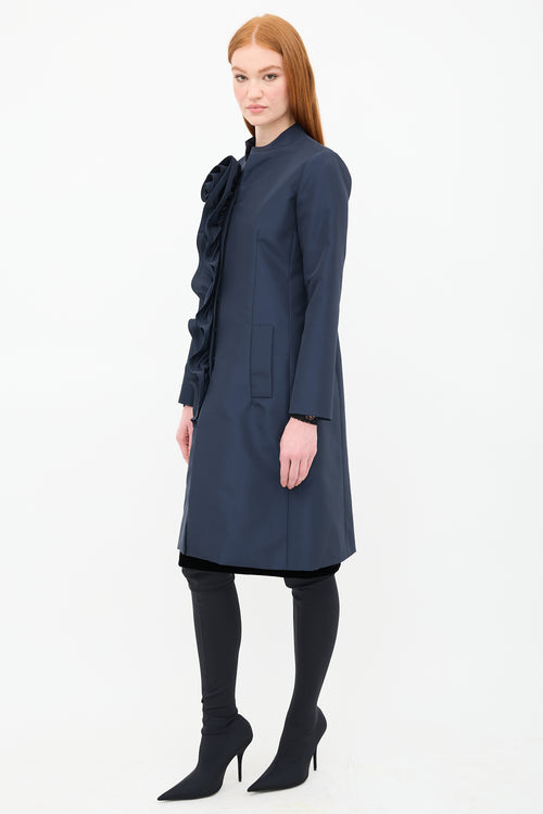 Oscar de la Renta Silk Rosette Ruffle Coat