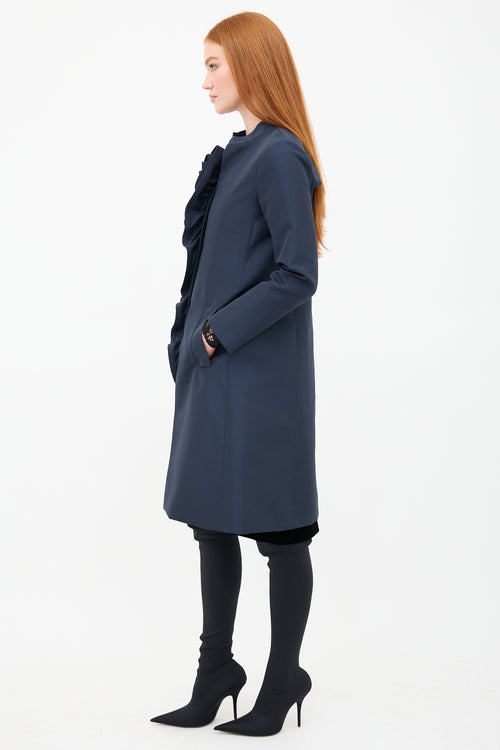 Oscar de la Renta Silk Rosette Ruffle Coat