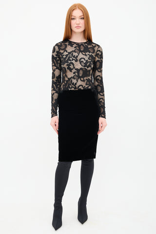 Oscar de la Renta Stretch Floral Lace Bodysuit