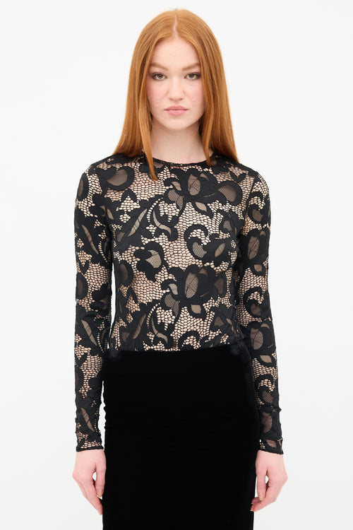 Oscar de la Renta Stretch Floral Lace Bodysuit