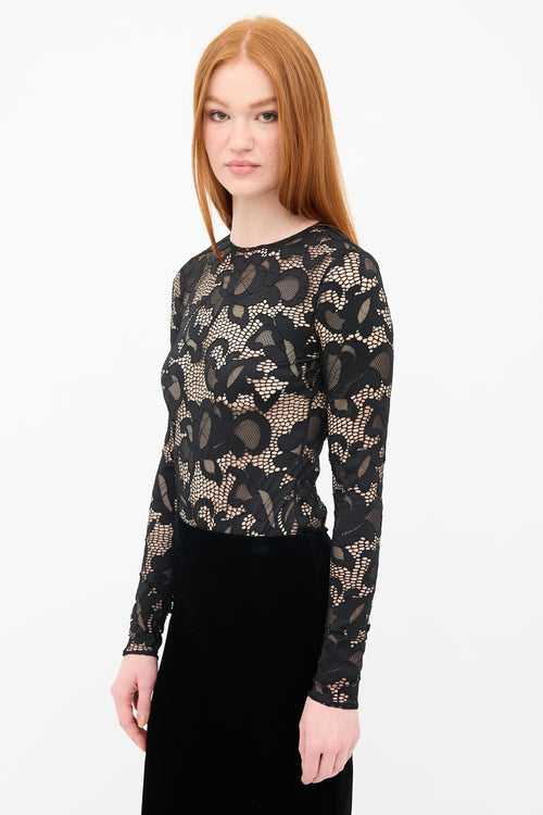 Oscar de la Renta Stretch Floral Lace Bodysuit