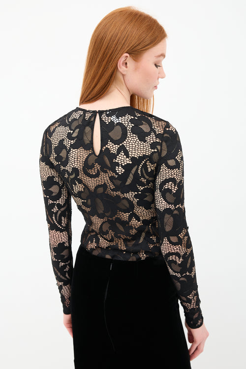 Oscar de la Renta Stretch Floral Lace Bodysuit