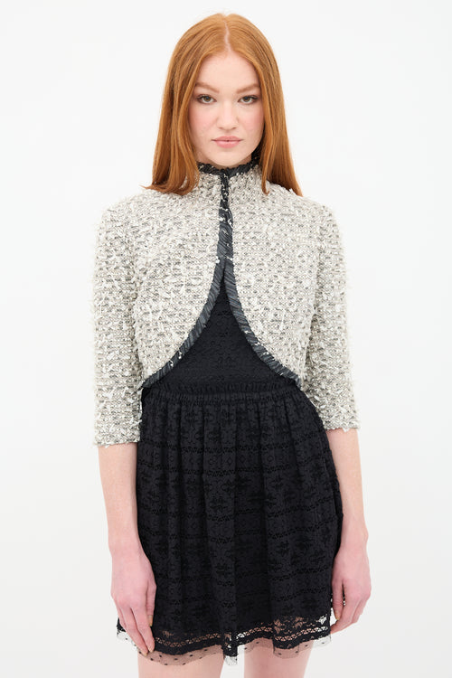 Oscar de la Renta Tweed Tulle Ruffle Cuff Jacket