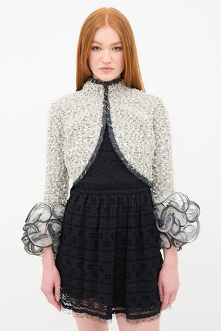 Oscar de la Renta Tweed Tulle Ruffle Cuff Jacket