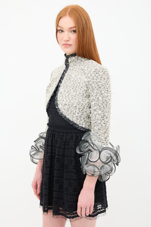 Oscar de la Renta Tweed Tulle Ruffle Cuff Jacket