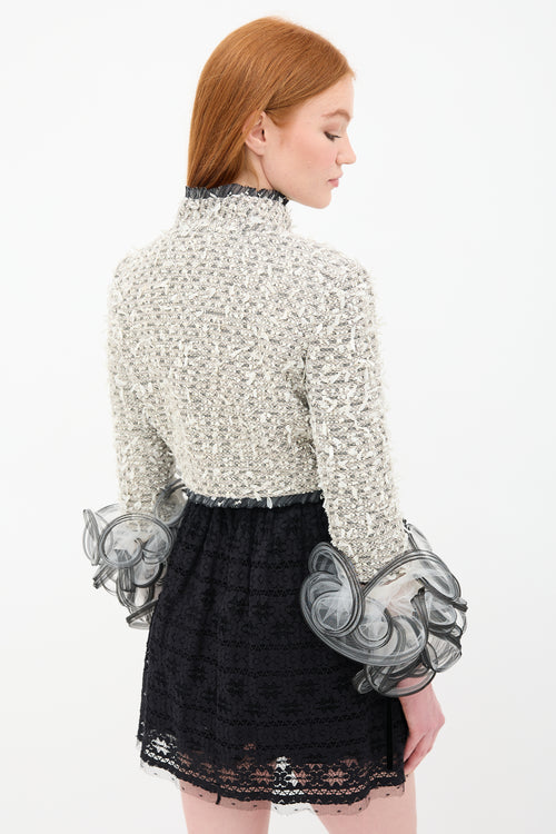 Oscar de la Renta Tweed Tulle Ruffle Cuff Jacket