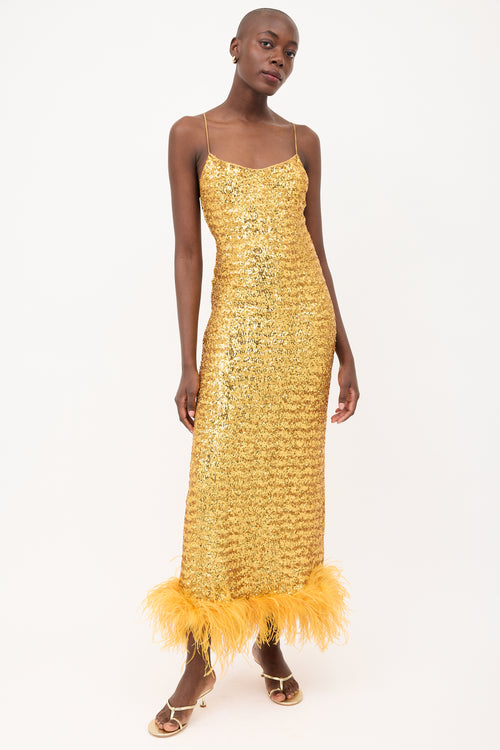 Oséree SS 2023 Yellow Sequin Lumiere Plumage Dress