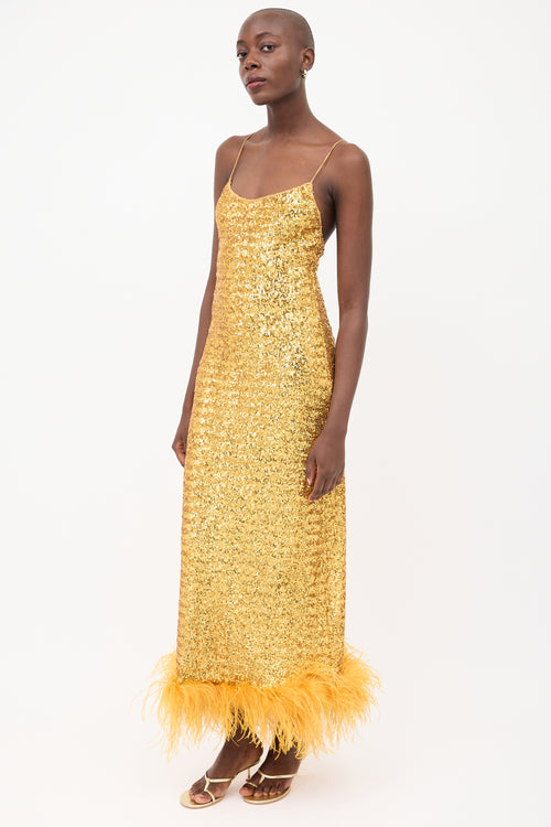 Oséree SS 2023 Yellow Sequin Lumiere Plumage Dress