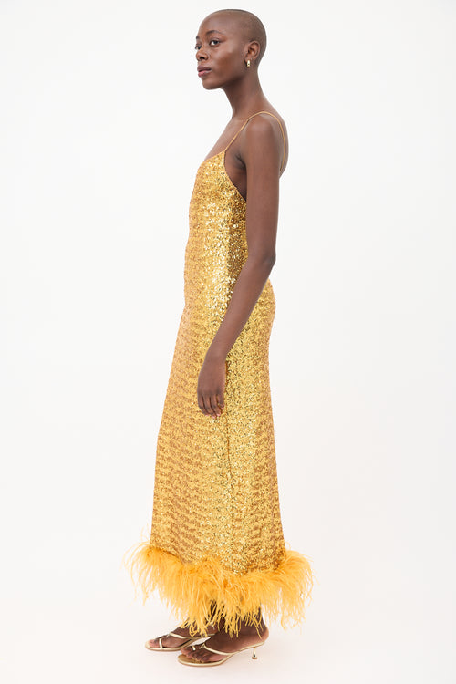 Oséree SS 2023 Yellow Sequin Lumiere Plumage Dress