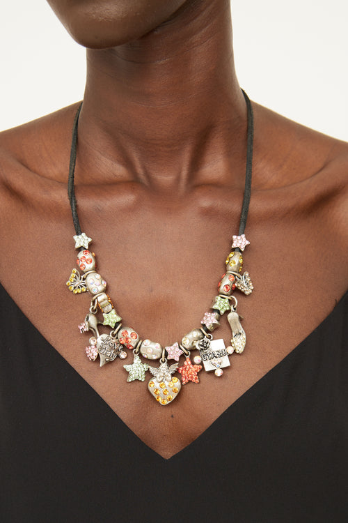 Otazu Silver Tone 
Multi Colour Charm Necklace