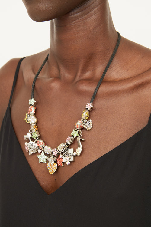 Otazu Silver Tone 
Multi Colour Charm Necklace