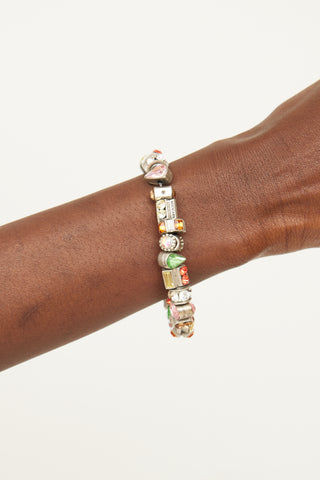 Otazu Silver Tone 
Multi Colour Crystal Charm Bracelet