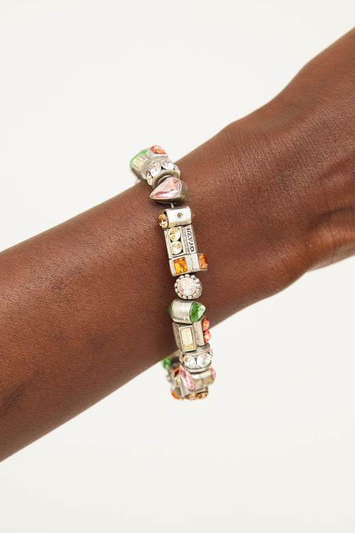 Otazu Silver Tone 
Multi Colour Crystal Charm Bracelet