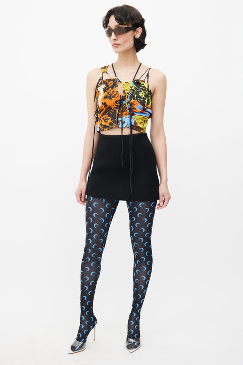 Ottolinger Black 
Multicolour Floral Silk Asymmetrical Top