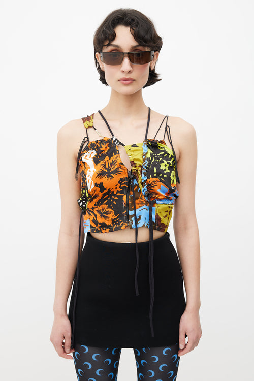 Ottolinger Black 
Multicolour Floral Silk Asymmetrical Top