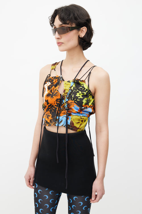 Ottolinger Black 
Multicolour Floral Silk Asymmetrical Top