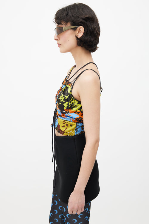 Ottolinger Black 
Multicolour Floral Silk Asymmetrical Top