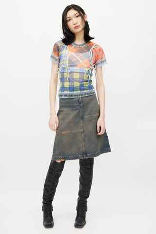 Ottolinger Blue 
Multicolour Plaid Mesh Top