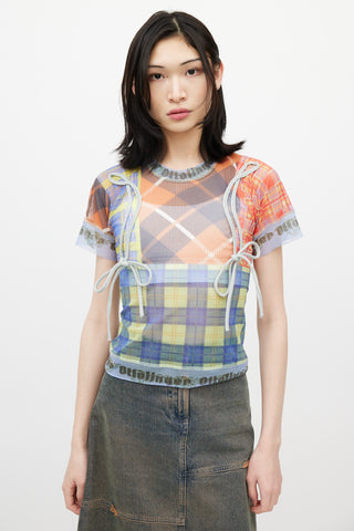 Ottolinger Blue 
Multicolour Plaid Mesh Top