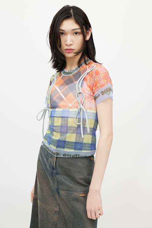 Ottolinger Blue 
Multicolour Plaid Mesh Top