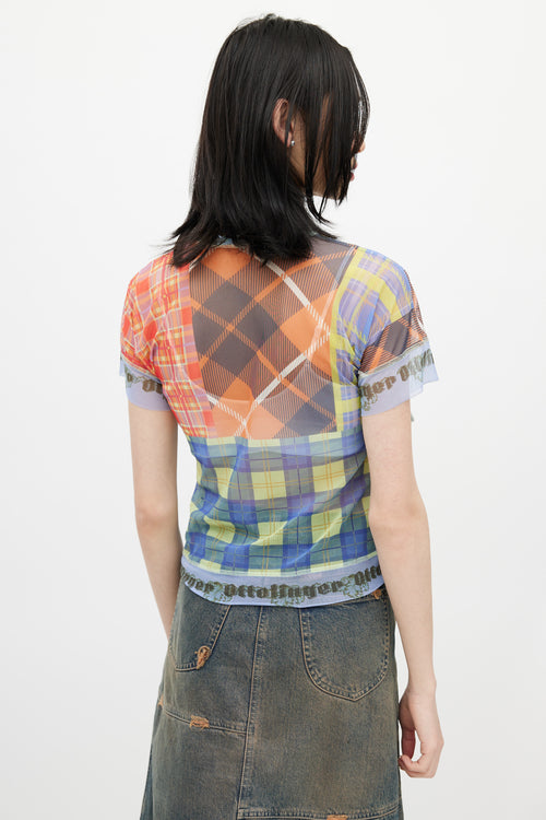 Ottolinger Blue 
Multicolour Plaid Mesh Top