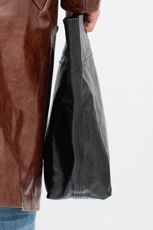 Our Legacy Black Glossy Leather Beyond Tote Bag