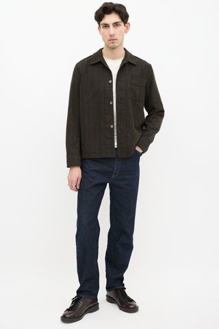 Our Legacy Green 
Brown Wool Striped Box Shirt