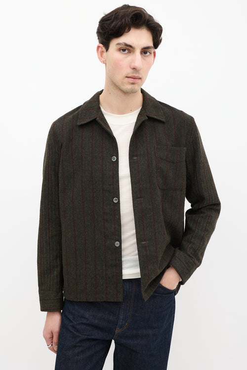 Our Legacy Green 
Brown Wool Striped Box Shirt