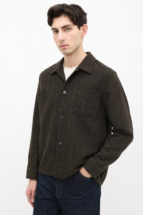 Our Legacy Green 
Brown Wool Striped Box Shirt