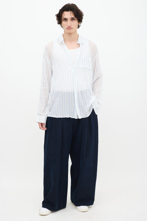 Our Legacy White 
Blue Sheer Striped Shirt