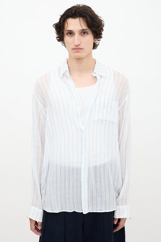 Our Legacy White 
Blue Sheer Striped Shirt