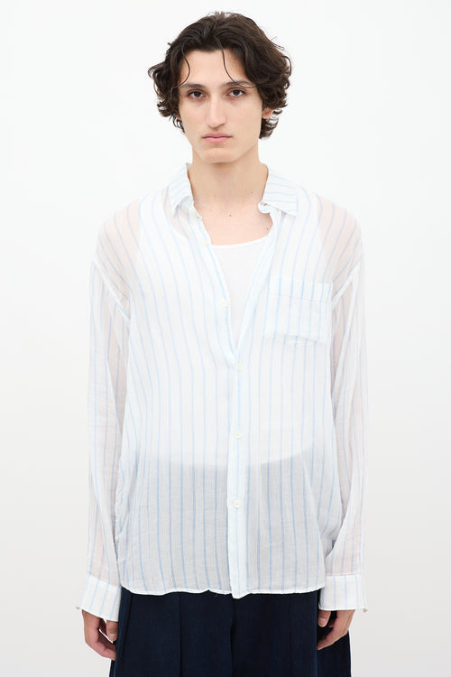 Our Legacy White 
Blue Sheer Striped Shirt