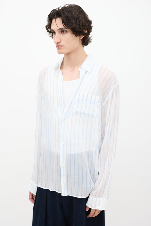 Our Legacy White 
Blue Sheer Striped Shirt