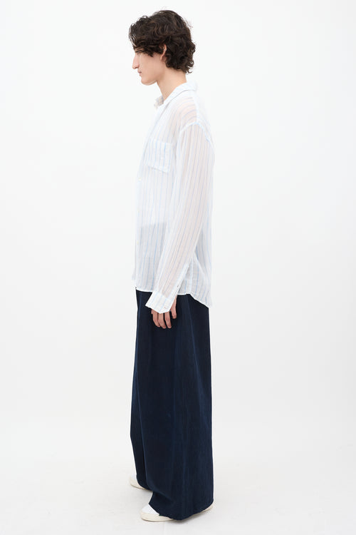 Our Legacy White 
Blue Sheer Striped Shirt