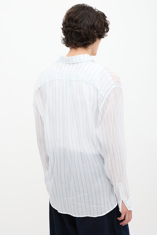 Our Legacy White 
Blue Sheer Striped Shirt