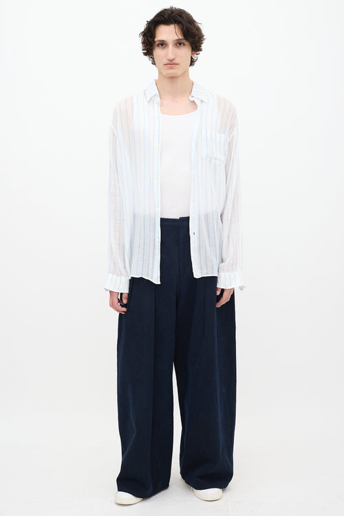 Our Legacy White 
Blue Sheer Striped Shirt