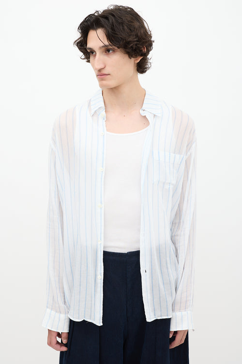 Our Legacy White 
Blue Sheer Striped Shirt