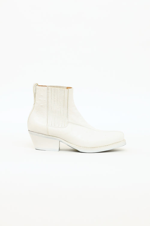 Our Legacy White Leather Textured Ankle Boot