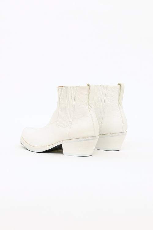 Our Legacy White Leather Textured Ankle Boot