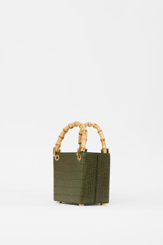 Outnumber Green Embossed Faux Leather Bamboo Handle Bag