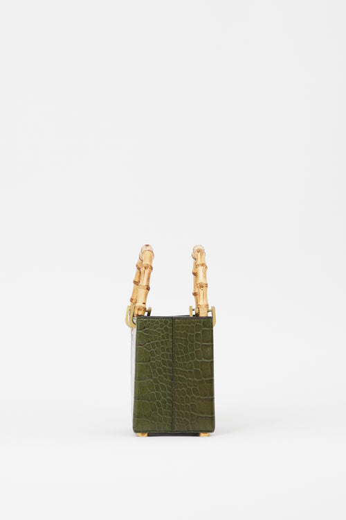 Outnumber Green Embossed Faux Leather Bamboo Handle Bag