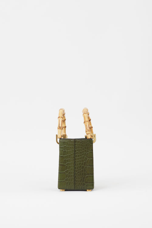 Outnumber Green Embossed Faux Leather Bamboo Handle Bag