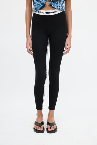 Rabanne Black 
White Logo Cropped Legging