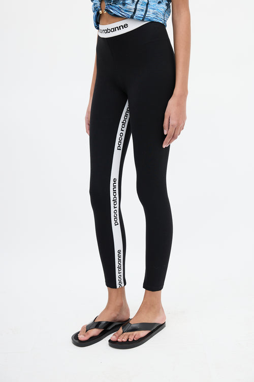 Rabanne Black 
White Logo Cropped Legging