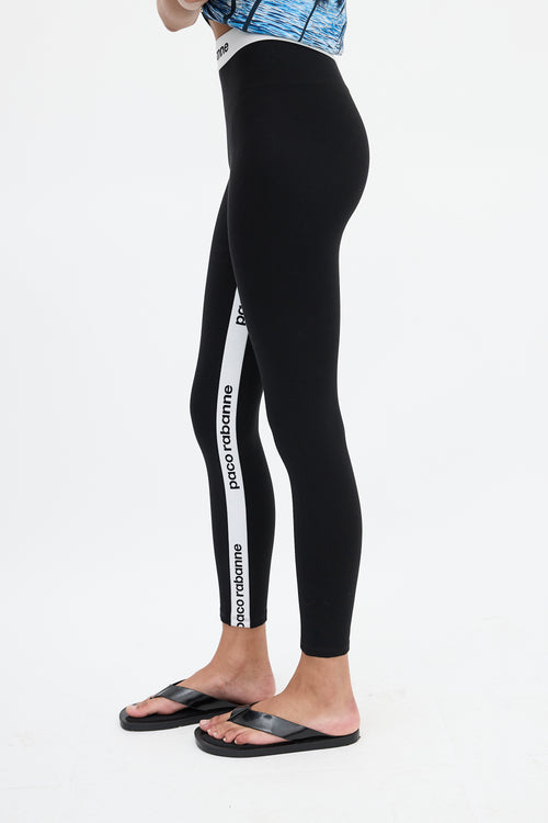 Rabanne Black 
White Logo Cropped Legging