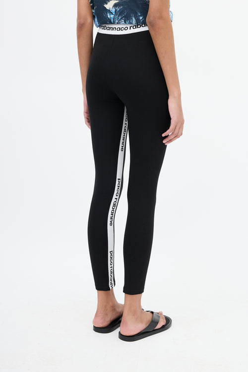 Rabanne Black 
White Logo Cropped Legging